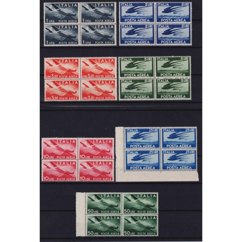 REPUBBLICA 1945-46 QUARTINE POSTA AEREA DEMOCRATICA 28 V. G.I MNH**...