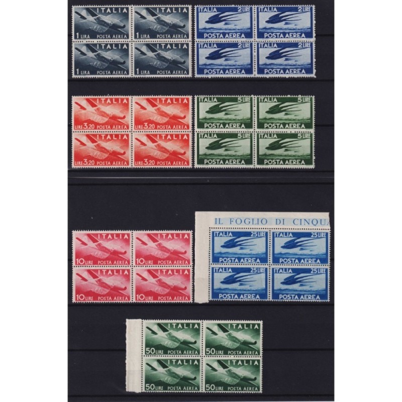 REPUBBLICA 1945-46 QUARTINE POSTA AEREA DEMOCRATICA 28 V. G.I MNH**...