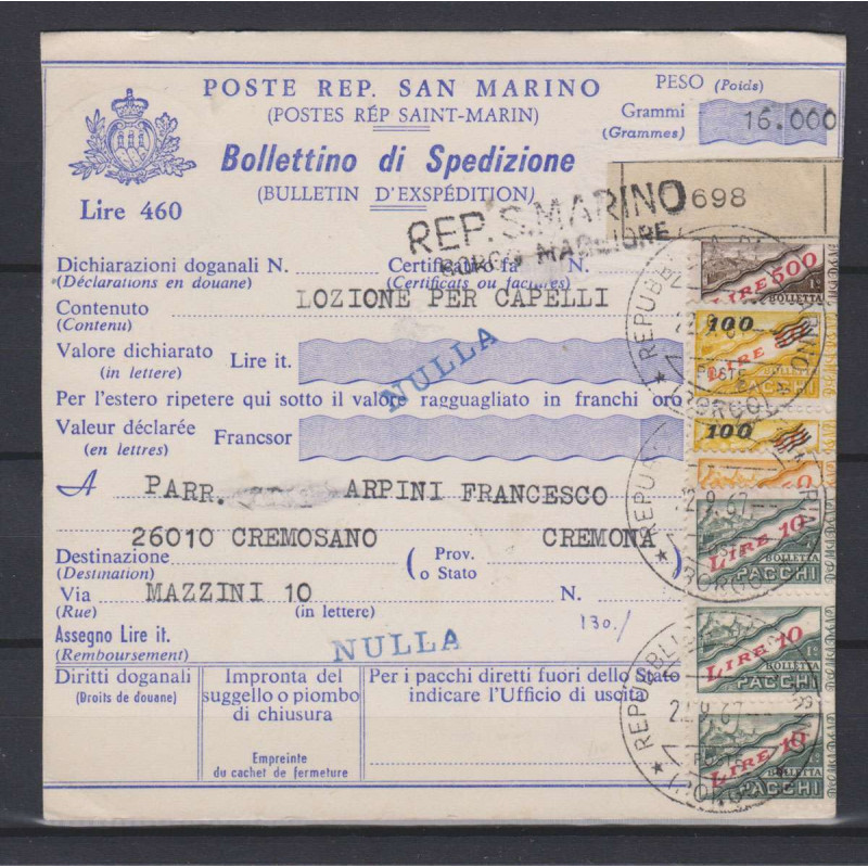 SAN MARINO 1948-50 PACCHI SEZIONE SINISTRA 2 V. 100 L. SU 50 L. SU ...