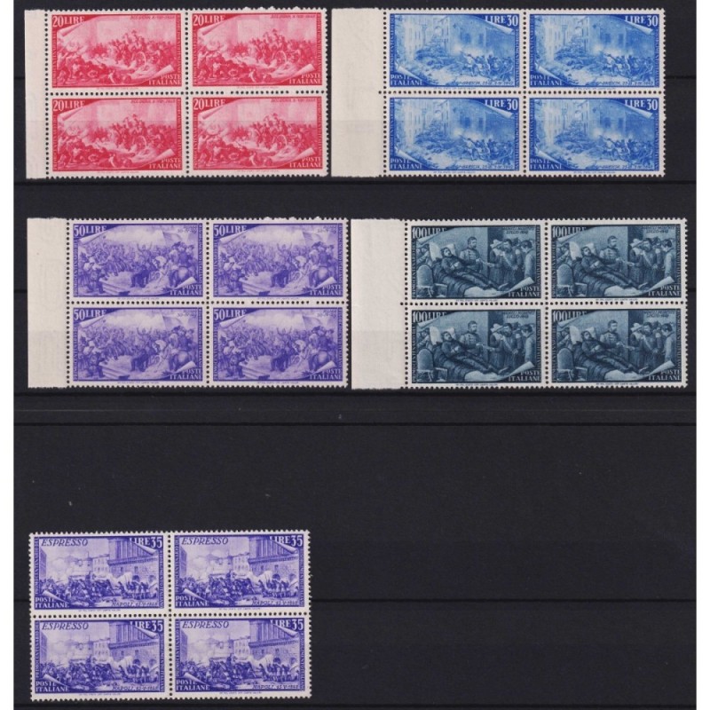 REPUBBLICA 1948 QUARTINE RISORGIMENTO 52 V. G.I MNH** CERT.  | Fila...