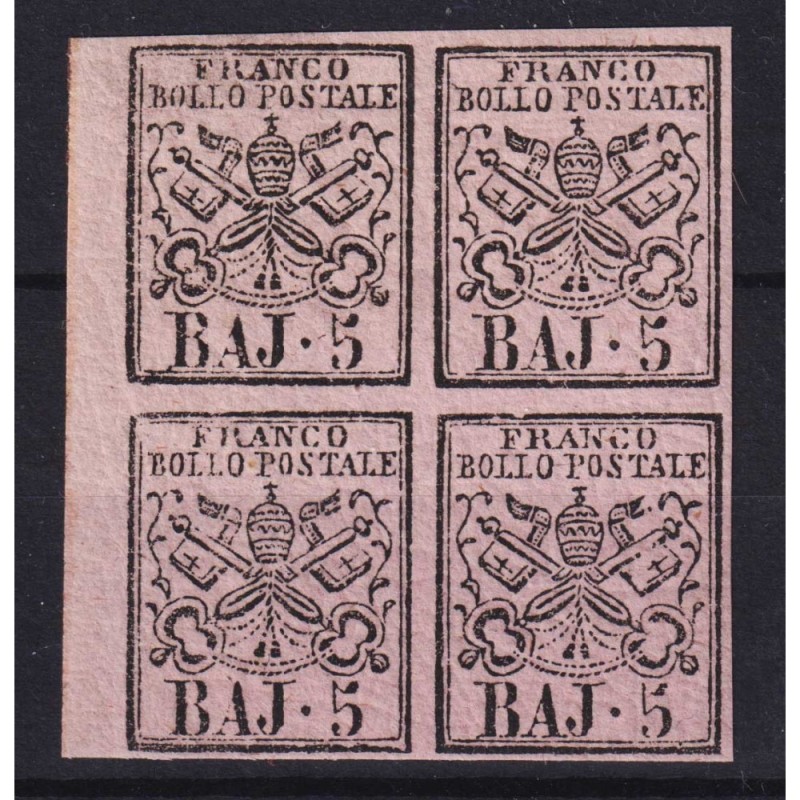 STATO PONTIFICIO 1852 QUARTINA 4 BAJ. ROSA CARMINIO N.6A G.I MNH** ...