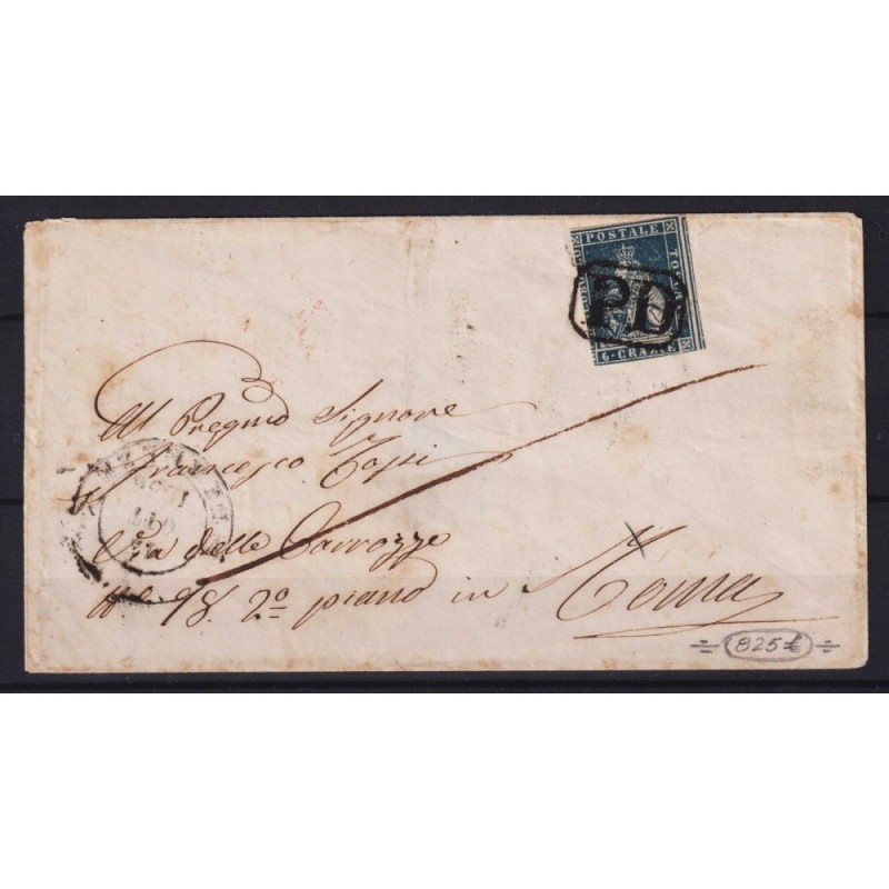 TOSCANA 1851 6 CRAZIE ARDESIA SU GRIGIO N.7 SU BUSTA  | Filatelia M...