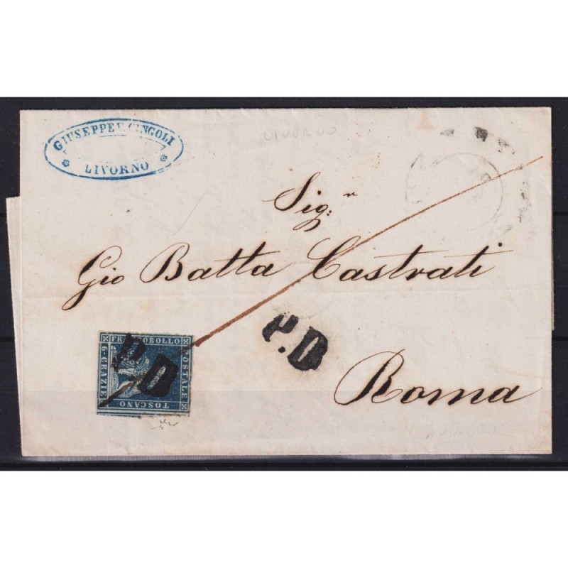 TOSCANA 1857 6 CRAZIE AZZURRO CHIARO N.15 US. SU BUSTA  | Filatelia...