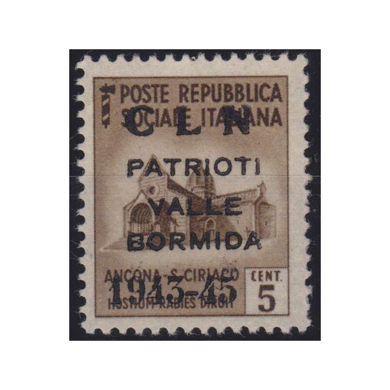 1945 VALLE BORMIDA 5 c. SOPR. CLN n.1A CERT. G.I. MNH**  | Filateli...