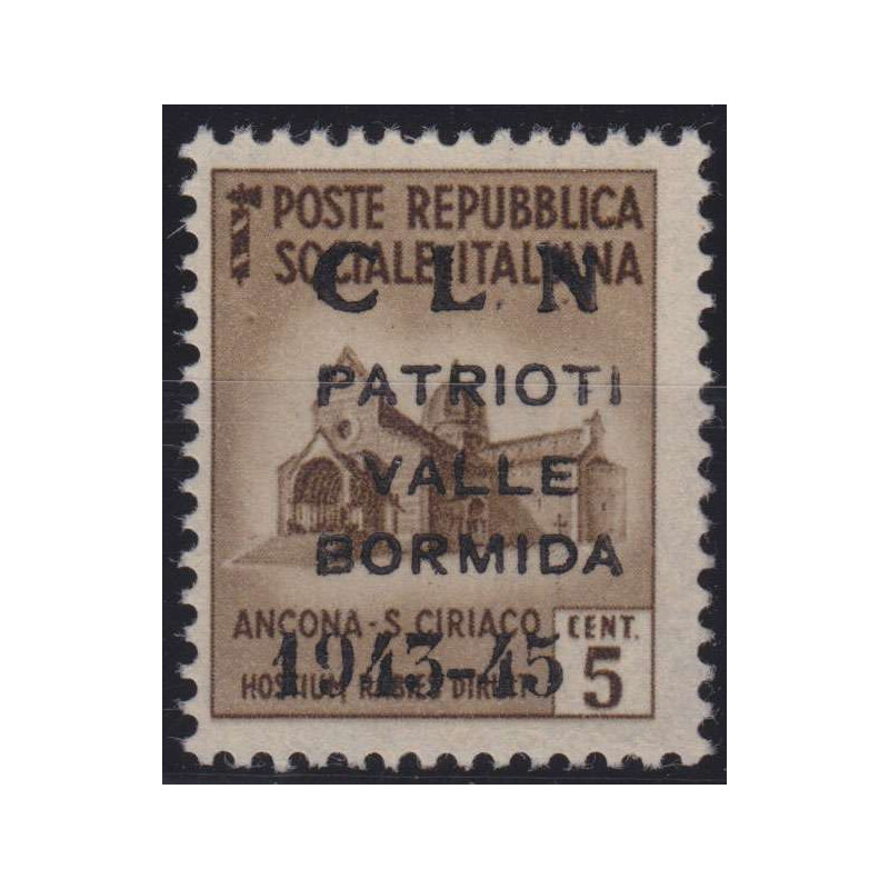 1945 VALLE BORMIDA 5 c. SOPR. CLN n.1A CERT. G.I. MNH**  | Filateli...