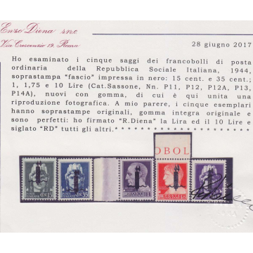 1944 R.S.I. SAGGI 5 V. SOP FASCIO N Nn.P11/P13-P12A-P14A BORDO CERT...