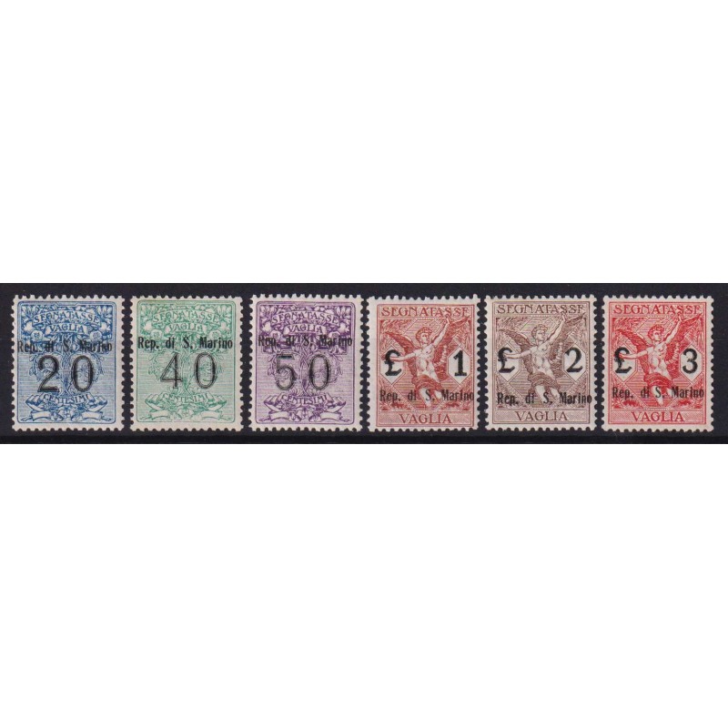 SAN MARINO 1924 SEGNATASSE PER VAGLIA 6 V. G.I MNH** CERT. CENTRATI...