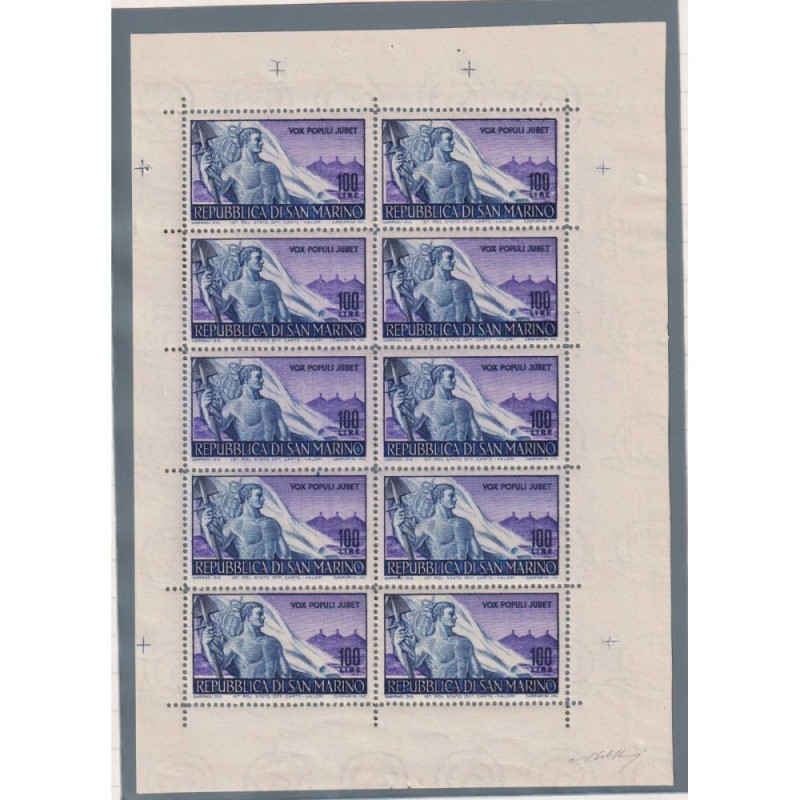 SAN MARINO 1946 MINIFOGLIO LAVORO N.9 G.I MNH** CERT.  | Filatelia ...