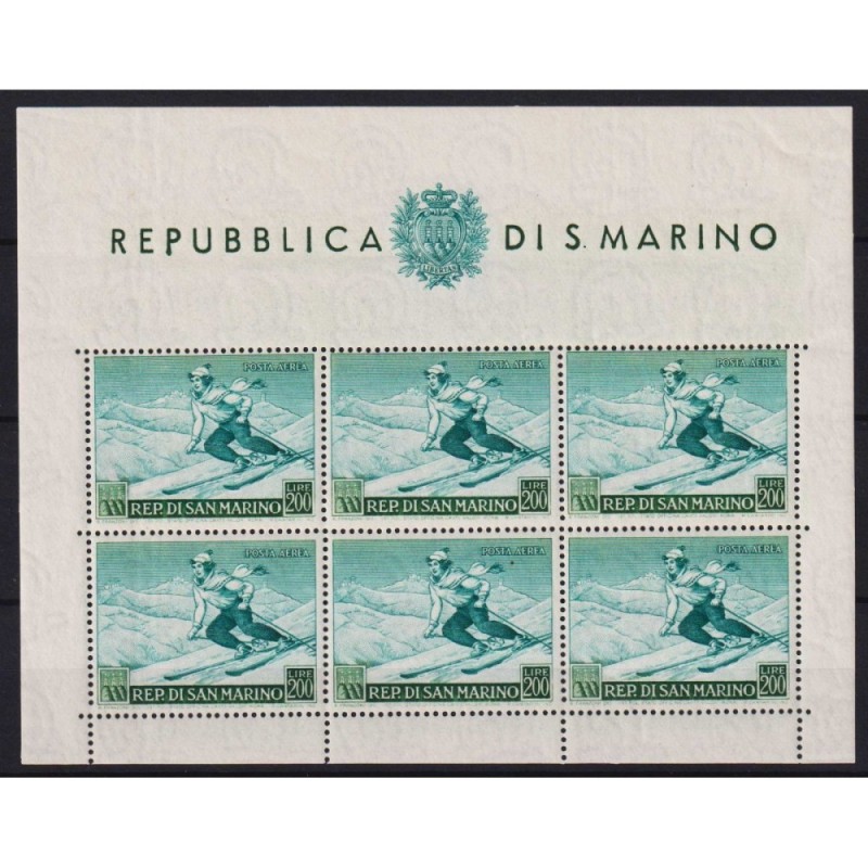 SAN MARINO 1953 FOGLIETTO SCIATRICE N.15 G.I MNH** CERT.  | Filatel...