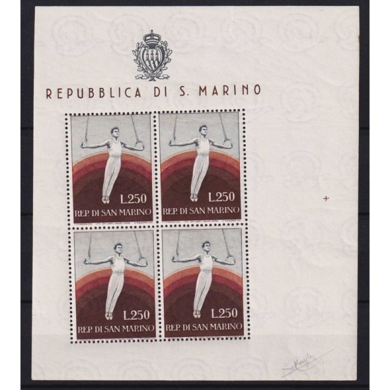 SAN MARINO 1955 FOGLIETTO GINNASTA N.17 G.I MNH** CERT.  | Filateli...