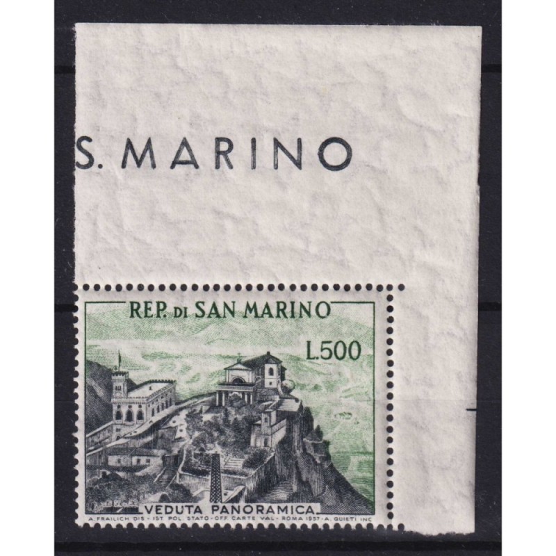 SAN MARINO 1958 VEDUTA 500 LIRE N.475 G.I MNH** ANGOLO FOGLIO  | Fi...