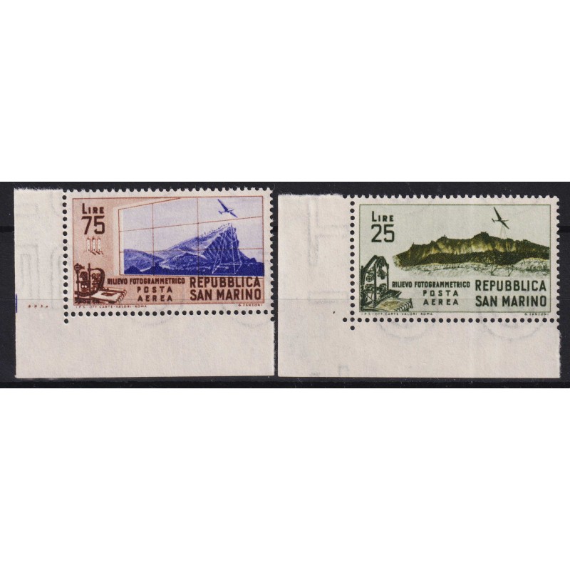 SAN MARINO 1952 POSTA AEREA RILIEVO FOTOGRAMMETRICO 2 V. G.I MNH** ...