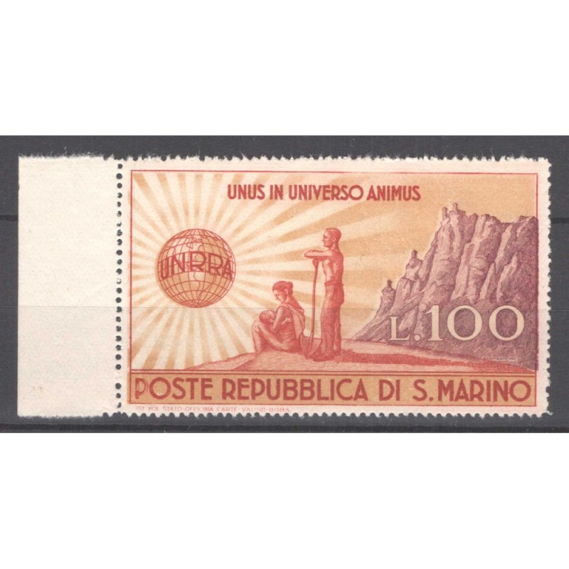 SAN MARINO 1946 UNRRA 100 LIRE N.296 G.I MNH** BORDO FOGLIO  | Fila...