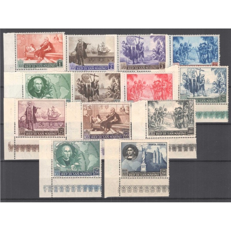 SAN MARINO 1952 NASCITA COLOMBO 13 VALORI G.I MNH** ANGOLO FOGLIO  ...