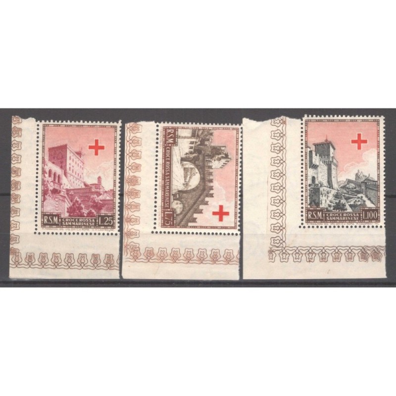 SAN MARINO 1951 PRO CROCE ROSSA 3 VALORI G.I MNH** ANGOLO FOGLIO  |...