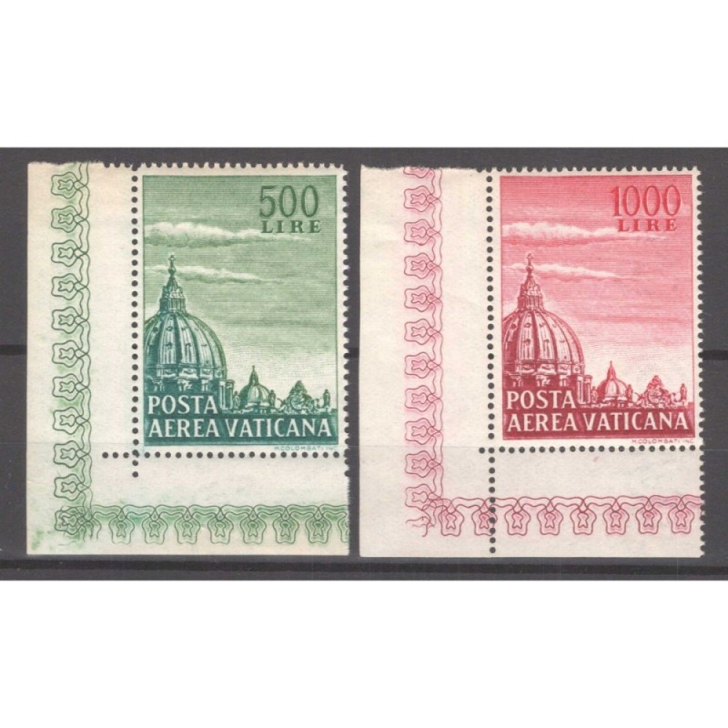 VATICANO 1958 P/A CUPOLA SAN PIETRO 2 VALORI G.I MNH** ANGOLO FOGLI...