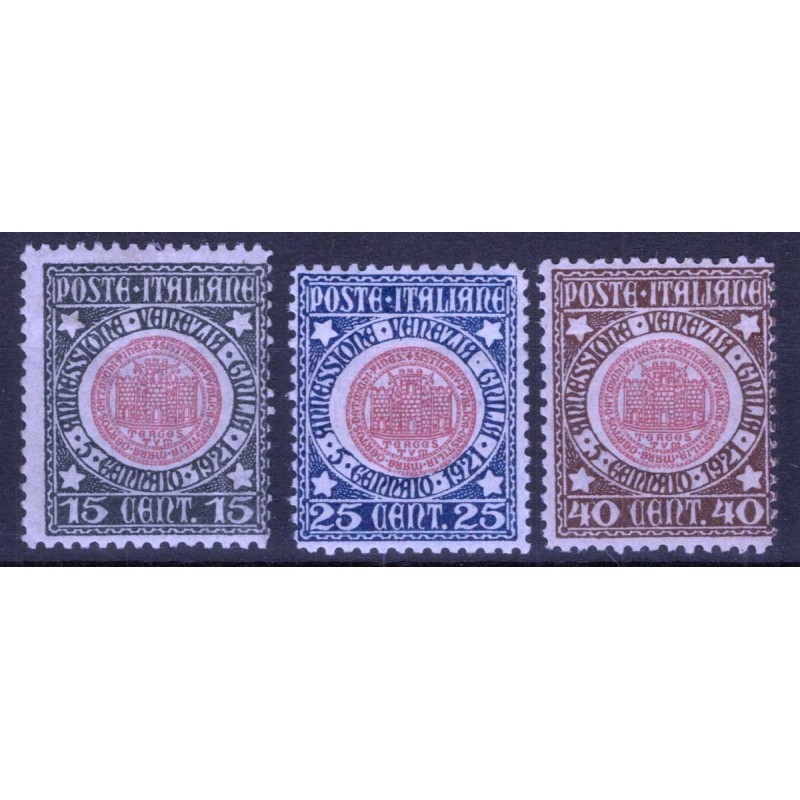 REGNO D'ITALIA 1921 ANNESSIONE VENEZIA GIULIA 3 V. G.O MH*  | Filat...