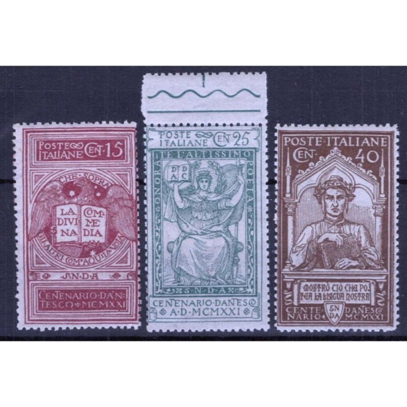 REGNO D'ITALIA 1921 DANTE ALIGHIERI 3 V. G.I MNH**  | Filatelia Meloni