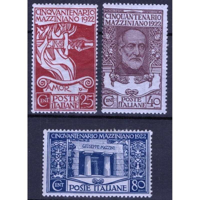 REGNO D'ITALIA 1922 MAZZINI 3 VALORI G.O MH*  | Filatelia Meloni