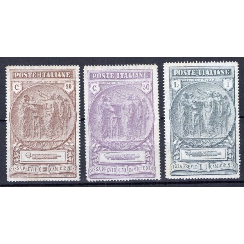 REGNO D'ITALIA 1923 PREVIDENZA CAMICIE NERE 3 VALORI G.I MNH** CENT...