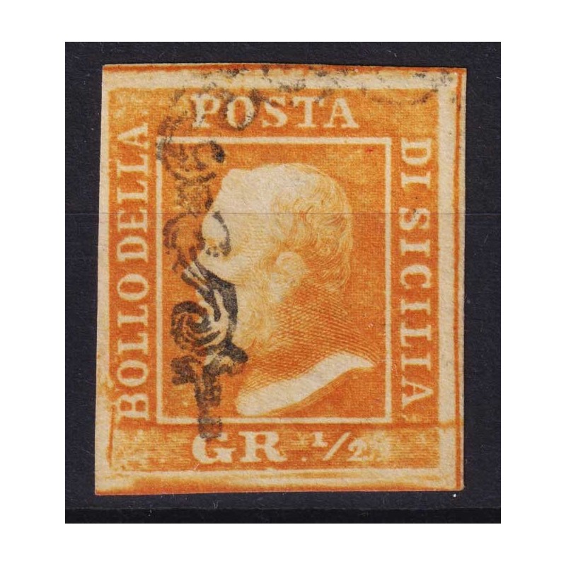 SICILIA 1859 ½ MEZZO GRANO ARANCIO I TAV. PALERMO N.1 US. CERT.  | ...