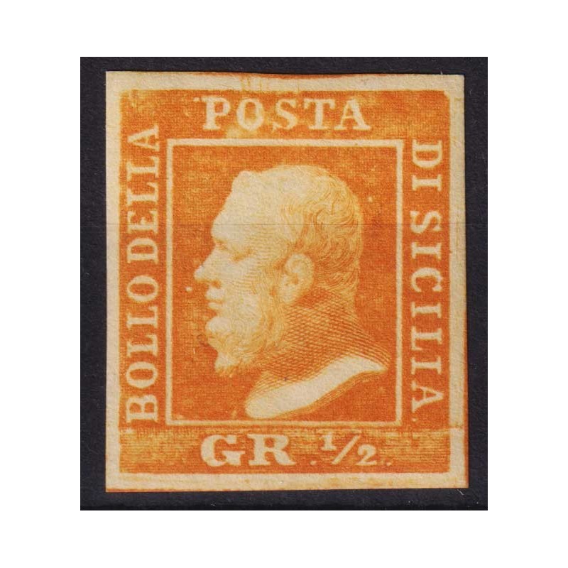 SICILIA 1859 ½ MEZZO GRANO ARANCIO I TAV. PALERMO N.1 G.O MLH* CERT...