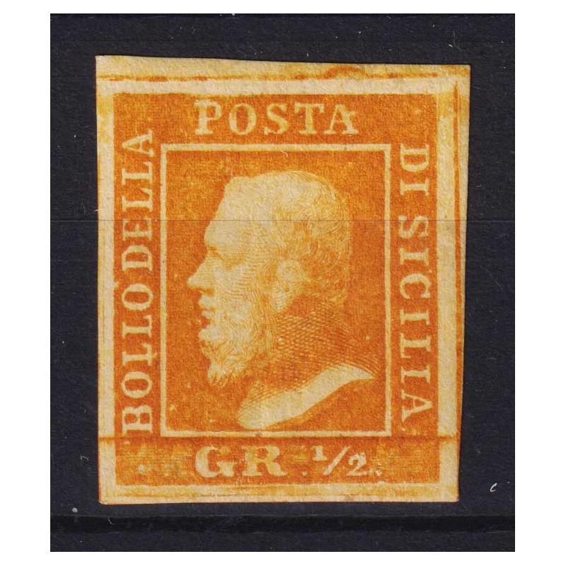 SICILIA 1859 ½ MEZZO GRANO ARANCIO I TAV. NAPOLI N.1a G.O MLH* CERT...