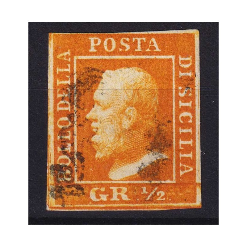 SICILIA 1859 ½ MEZZO GRANO ARANCIO II TAV. PALERMO N.2 US. CERT.  |...