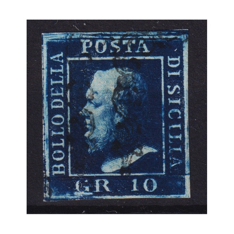 SICILIA 1859 10 GRANA AZZURRO CUPO RITOCCO N.8 N.12 US. CERT.  | Fi...