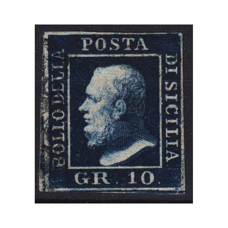 SICILIA 1859 10 GRANA INDACO N.12b US.  | Filatelia Meloni