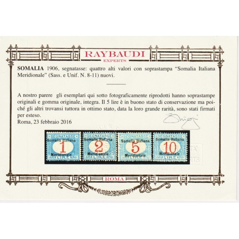 COLONIE SOMALIA 1906 SEGNATASSE 11 V. N.1-11 G.I MNH** CERT. CENTRA...