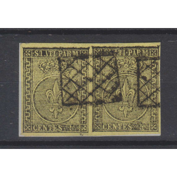 PARMA 1852 GIGLIO BORBONICO COPPIA 5 CENTESIMI N.1a USATA FIRMA COL...