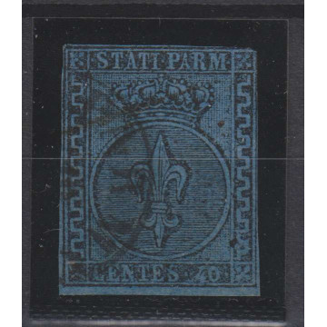 PARMA 1852 GIGLIO BORBONICO 40 CENTESIMI AZZURRO N.5 US SIGLATO COL...