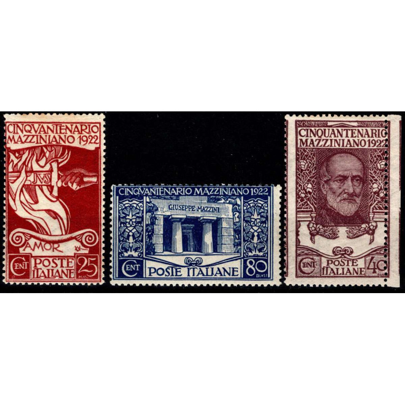 REGNO 1922 MAZZINI 3 VALORI 40 c DENT. SPOSTATA G.I MNH**  | Filate...