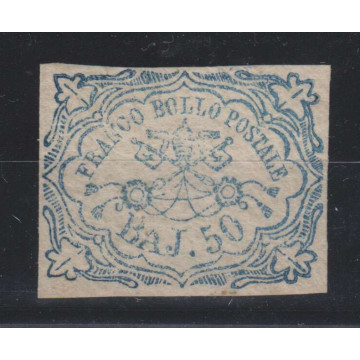 STATO PONTIFICIO 1852 50 BAJ. N.10 CON VARIETA' G.O MLH* CERT.  | F...