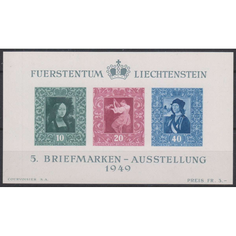 LIECHTENSTEIN 1949 FOGLIETTO V ESPOSIZIONE FILATELICA VADUZ N.BF8 G...