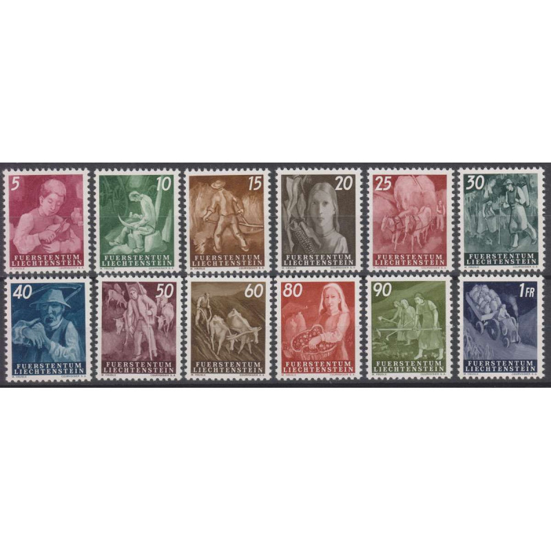 LIECHTENSTEIN 1951 SOGGETTI VITA CONTADINA 12 VALORI G.I MNH**  | F...