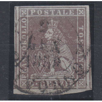 TOSCANA 1851-52 2 CRAZIE BRUNO VIOLACEO N.8 US BEN MARGINATO  | Fil...