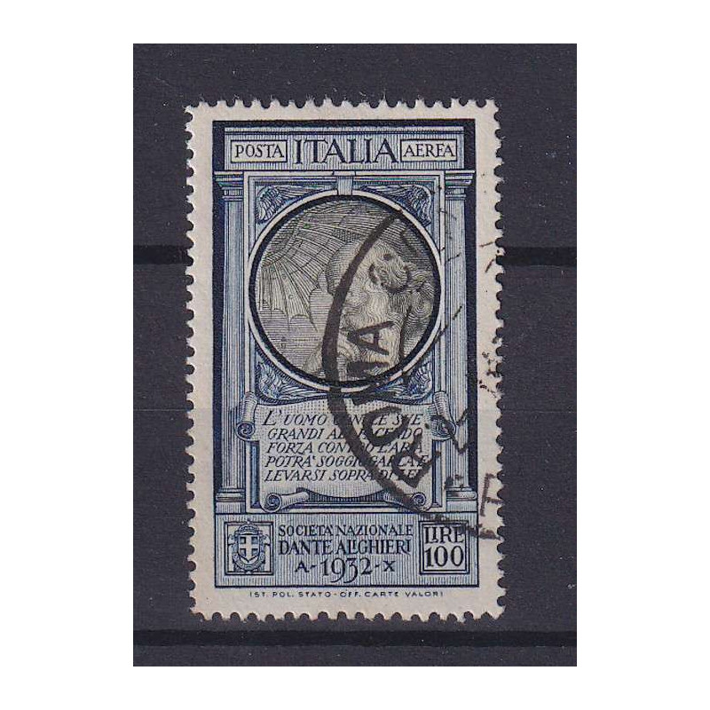 REGNO D'ITALIA 1932 POSTA AEREA DANTE 100 L. US ANNULLO ORIGINALE C...