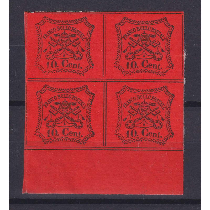 STATO PONTIFICIO 1867 QUARTINA 10 CENTESIMI N.17 G.I MNH** CERT.  |...