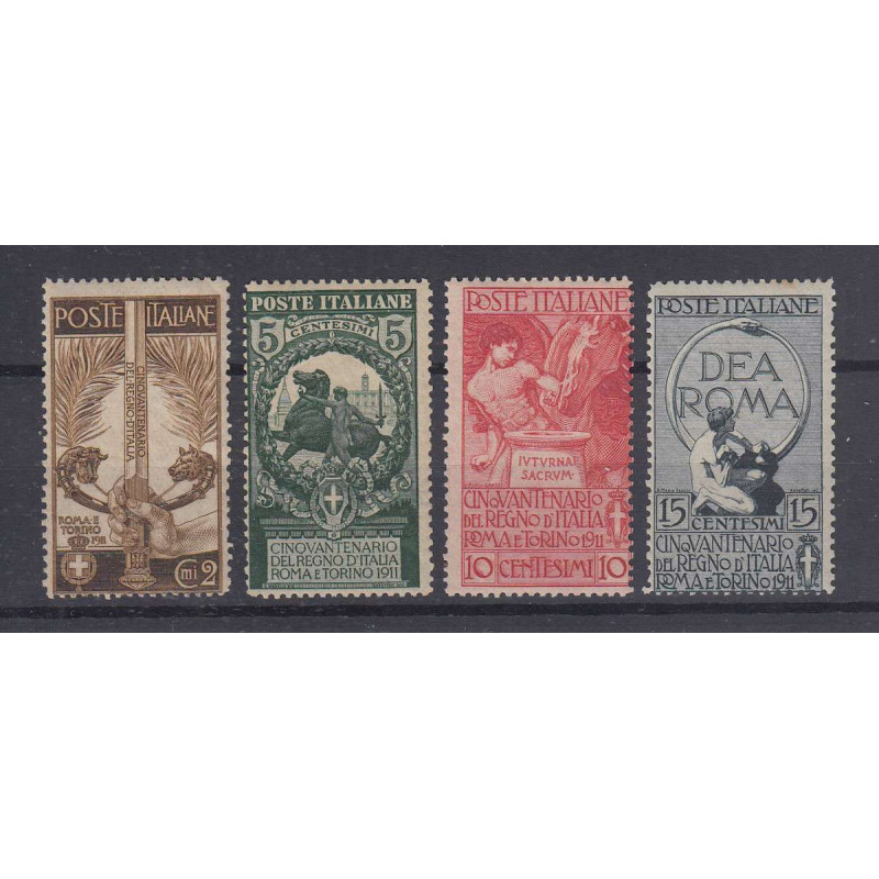 REGNO D'ITALIA 1911 UNITA' D'ITALIA 4 VALORI G.I MNH** VEDI VERSO  ...