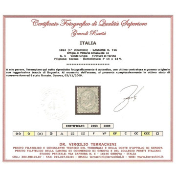 1866 REGNO 5 c. TORINO T16 OTTIMA CENTRATURA CERT. T.L. MLH*  | Fil...