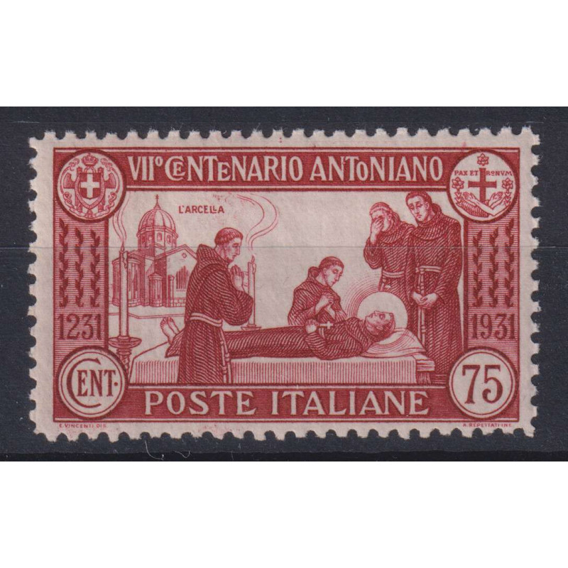 REGNO D'ITALIA 1931 S. ANTONIO 75 CENTESIMI DENT.12 G.I MNH** CERT....