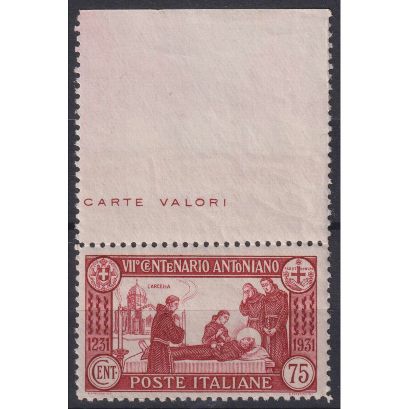 REGNO D'ITALIA 1931 S. ANTONIO 75 CENTESIMI DENT.12 G.I MNH** CERT....