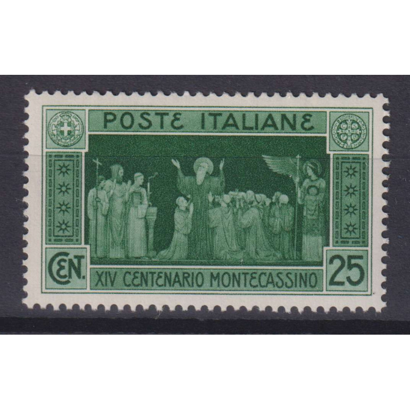 REGNO D'ITALIA 1929 MONTECASSINO 25 CENTESIMI G.I MNH**  | Filateli...