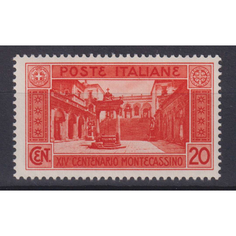 REGNO D'ITALIA 1929 MONTECASSINO 20 CENTESIMI ARANCIO G.I MNH**  | ...