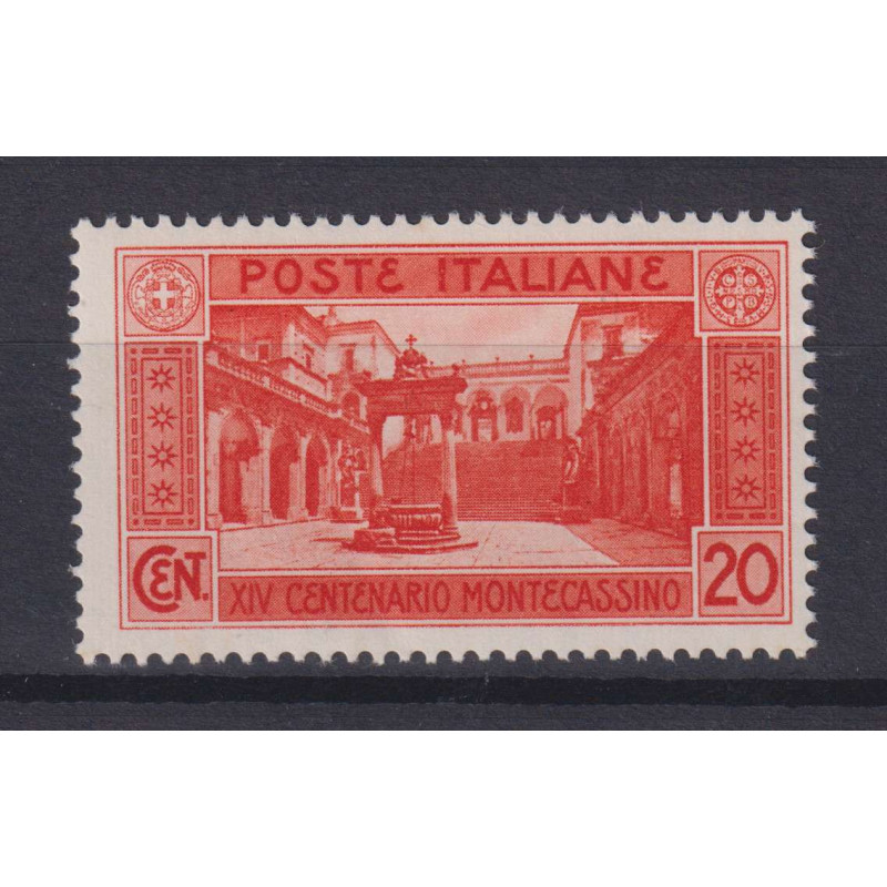 REGNO D'ITALIA 1929 MONTECASSINO 20 CENTESIMI ARANCIO G.I MNH**  | ...