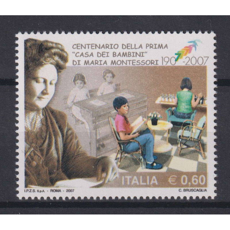 REPUBBLICA 2007 CASA DEI BAMBINI MONTESSORI 0,60 € VARIETA' G.I MNH...