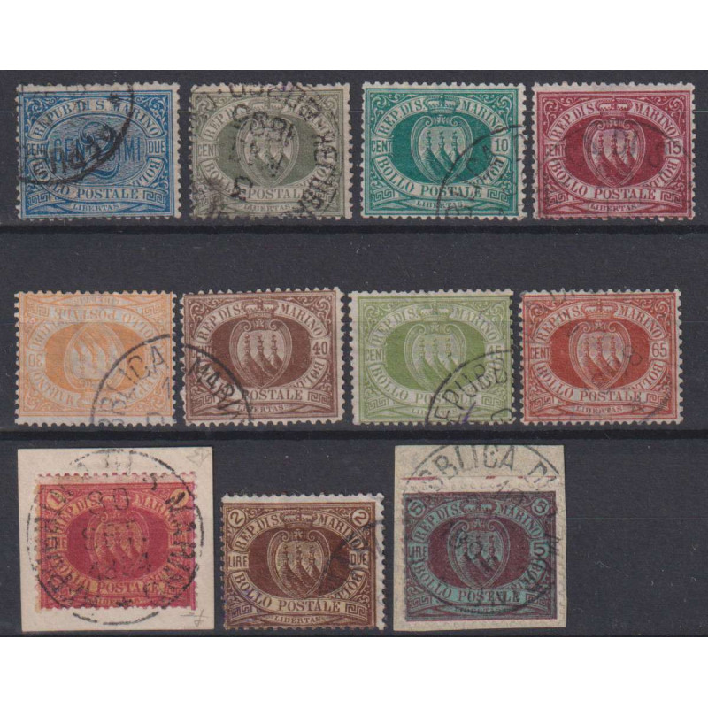 SAN MARINO 1892-94 STEMMA SERIE COMPLETA 11 V. N.12-22 USATI CERT. ...