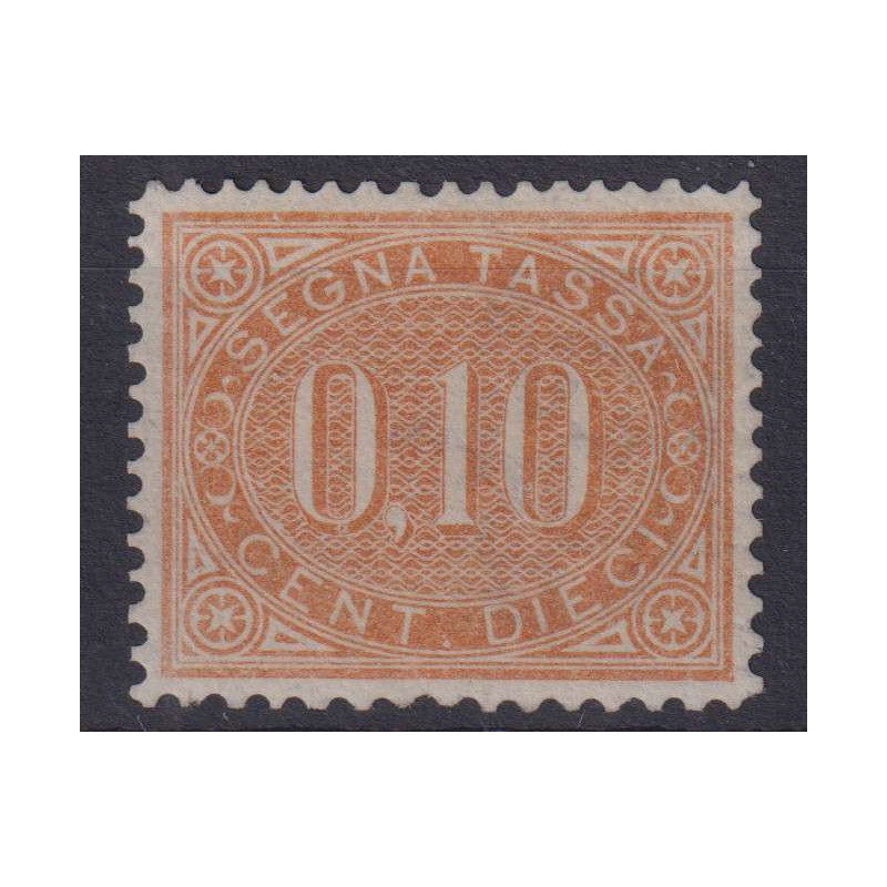 REGNO D'ITALIA 1869 SEGNATASSE 10 CENTESIMI N.2 G.I MNH** CERT. CEN...